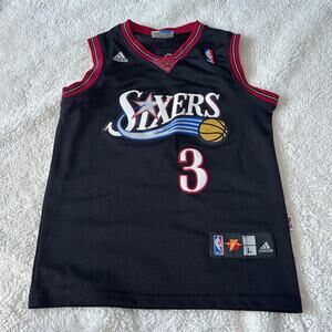 Allen Iverson Philadelphia 76ers Sixers Black Jersey Adidas Size Youth Large